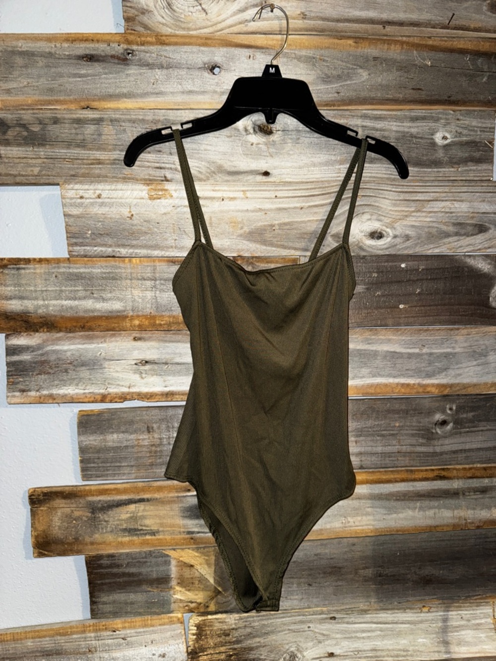 Wearever- body suit tank top- size medium- dark olive color- poly and spandex